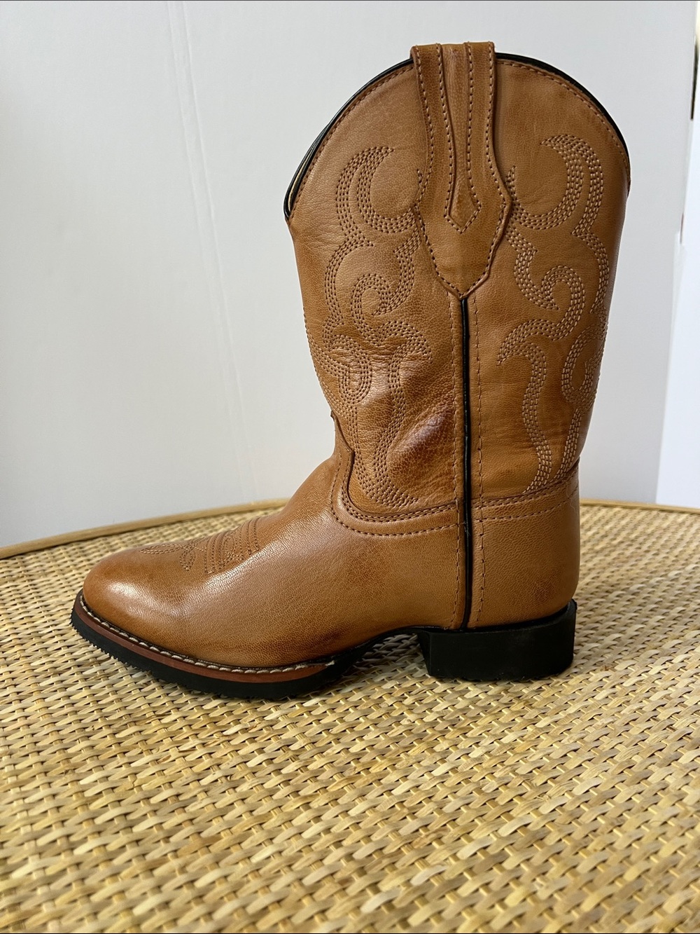 Cody James Kids Leather Cowboy Cowgirl Boots Light brown Unisex Embroidered 1.5 - Picture 2 of 12
